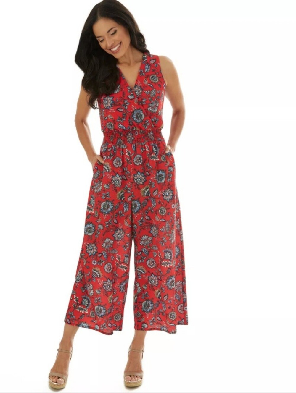 Apt. 9 Red Floral Wide-Leg Jumpsuit